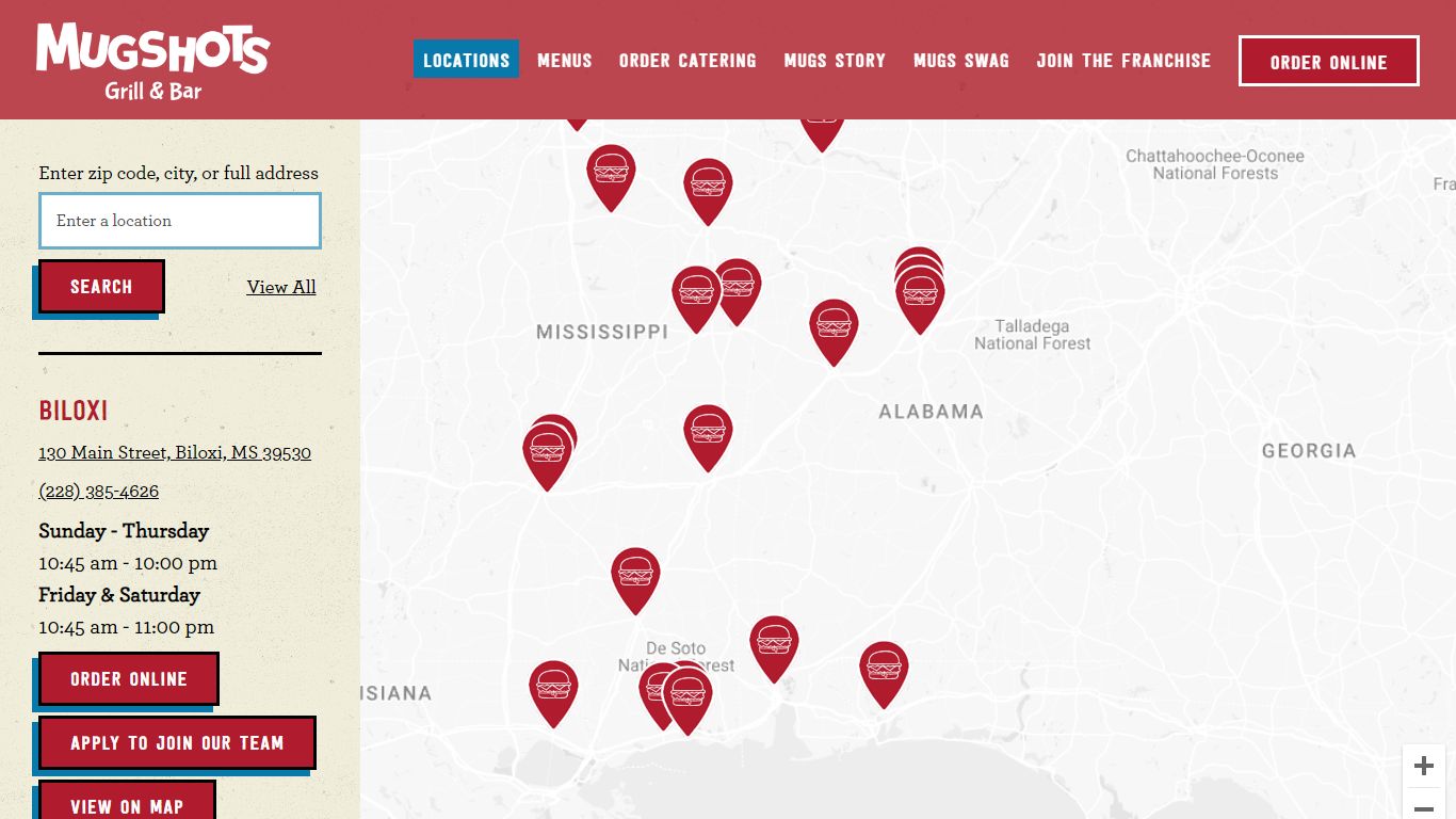 Locations | Mugshots Grill and Bar in MS, AL, LA & FL